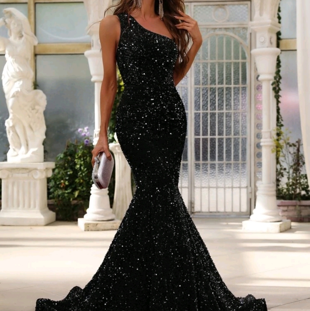 One Shoulder Mermaid Sequin Formal Dress